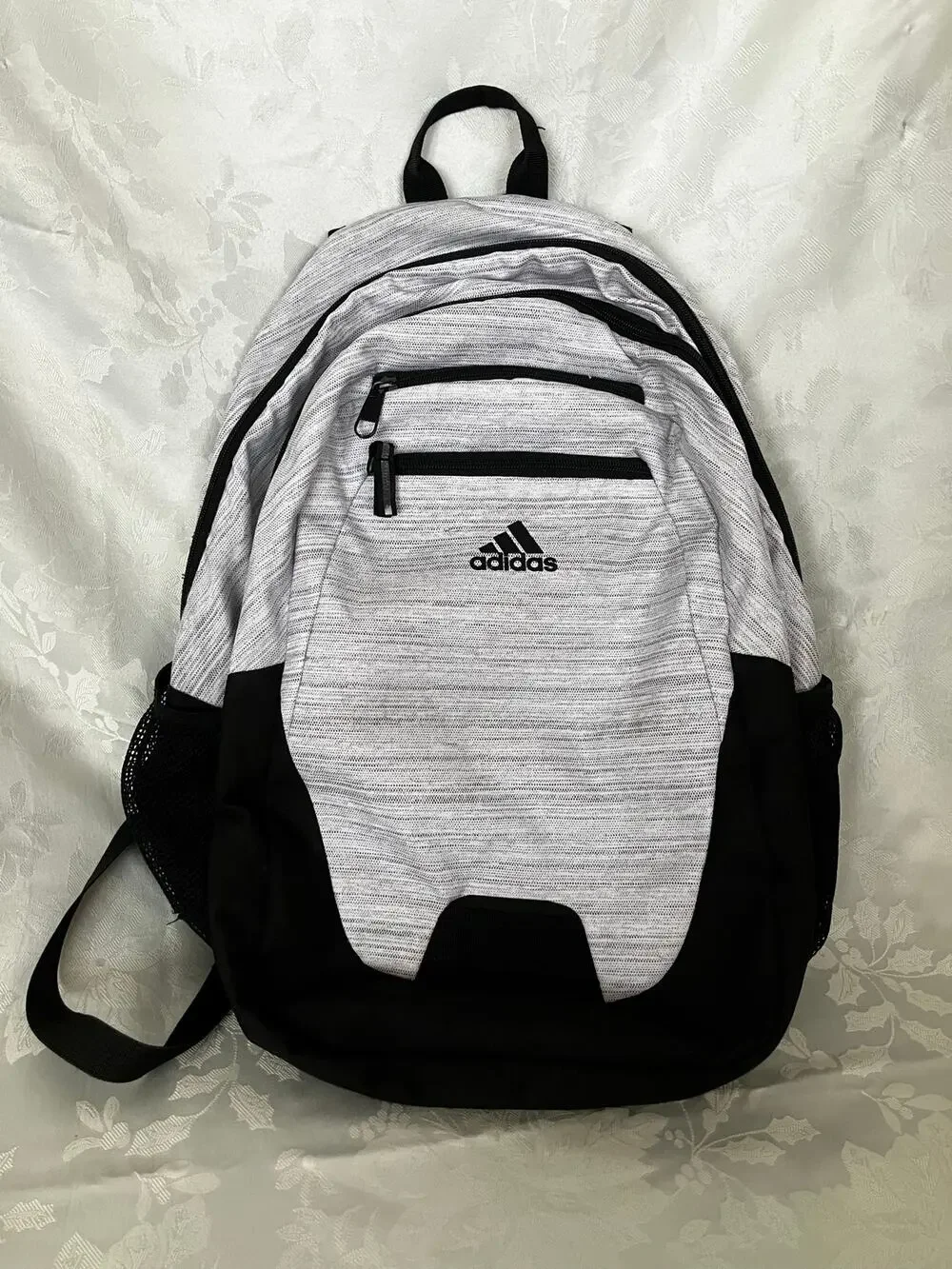 Adidas Gray Heather Backpack School Book Bag Laptop Travel Black White